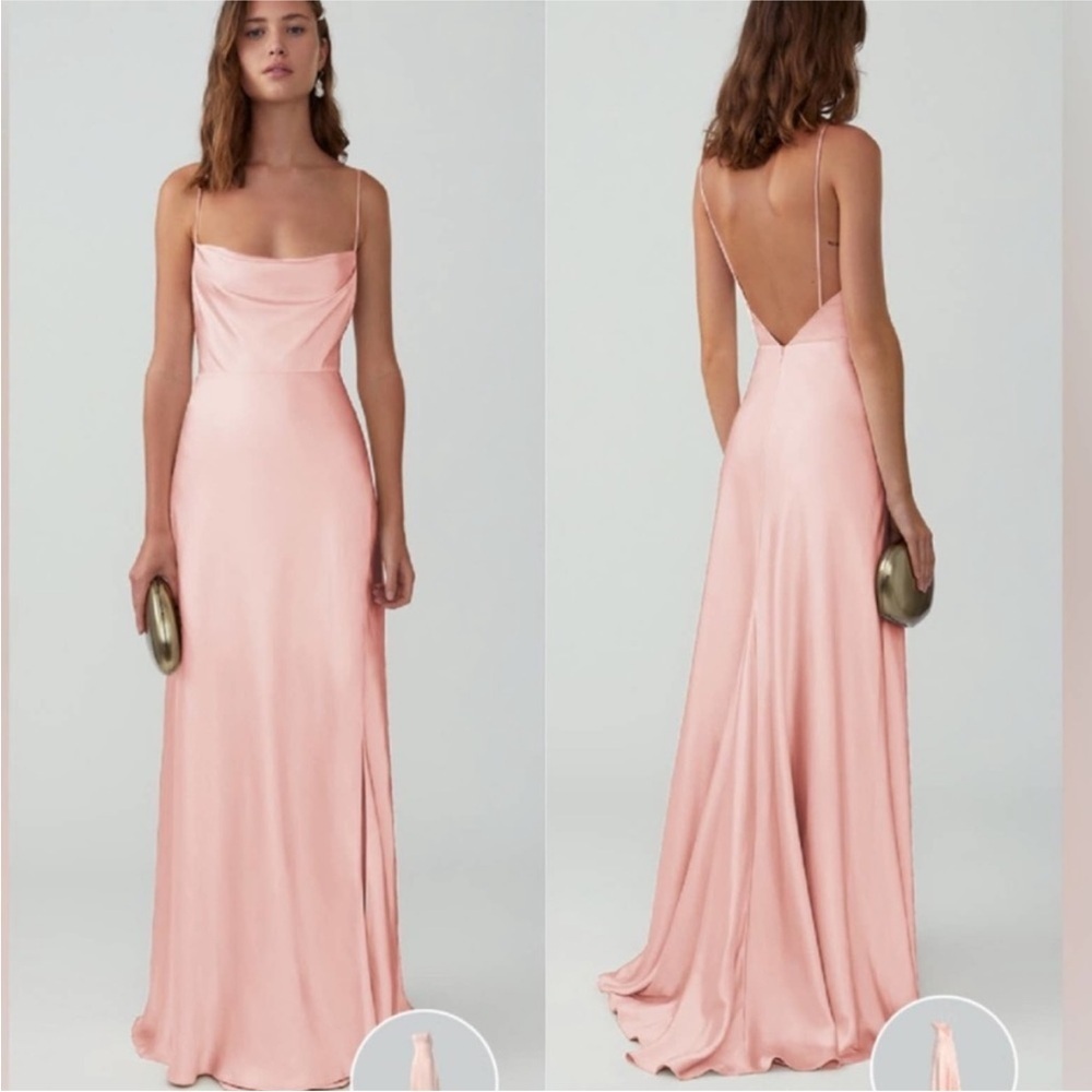 Fame and Partners Strappy Draped Gown In Pink Satin Size 10 NWOT